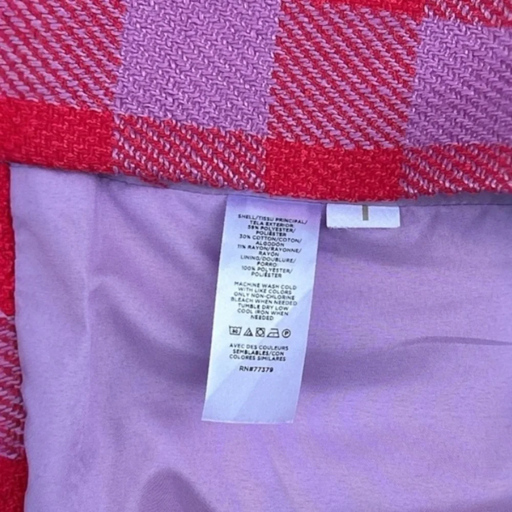 Ann Taylor Barbiecore Red and Lilac Plaid Blazer Size 0P - Picture 4 of 4
